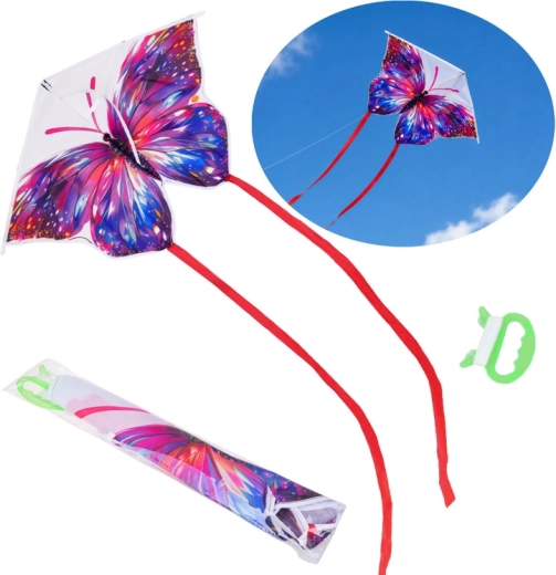 Zmeu colorat pentru copii în formă de fluture, cu panglici lungi