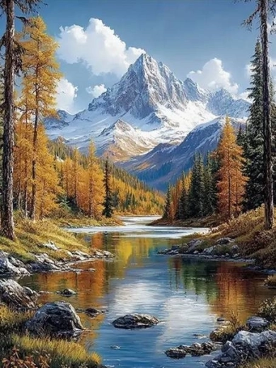 Pictură cu diamante peisaj montan 30 × 40 cm