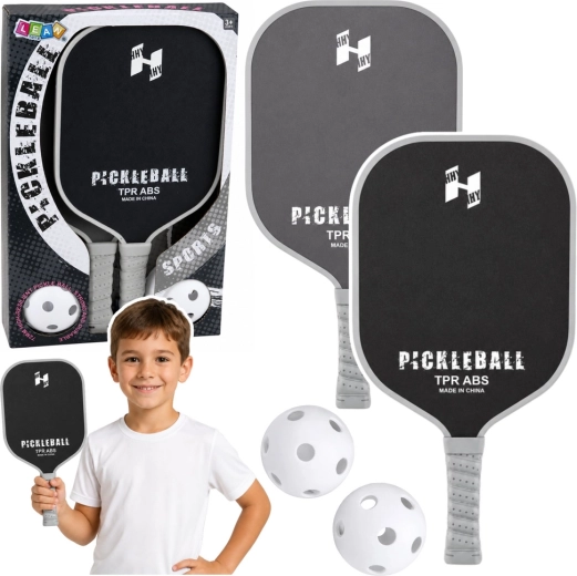 Set pentru pickleball: 2 palete și 2 mingi negru-gri