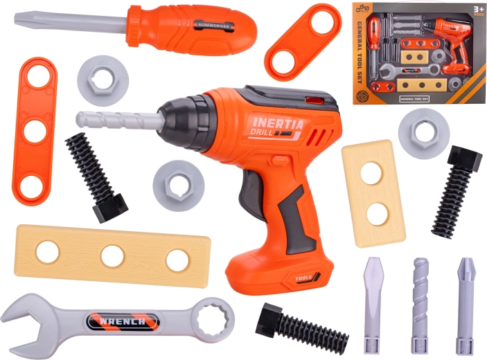 Set de unelte pentru copii cu bormașină, 16 piese în cutie