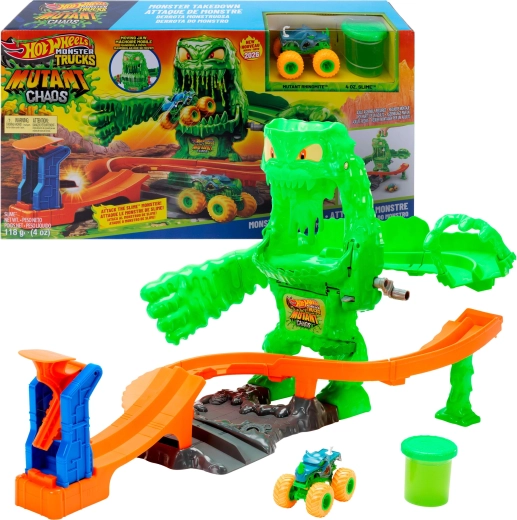 Pistă Hot Wheels Monster Trucks cu slime: duel cu un monstru mutant + mașinuță