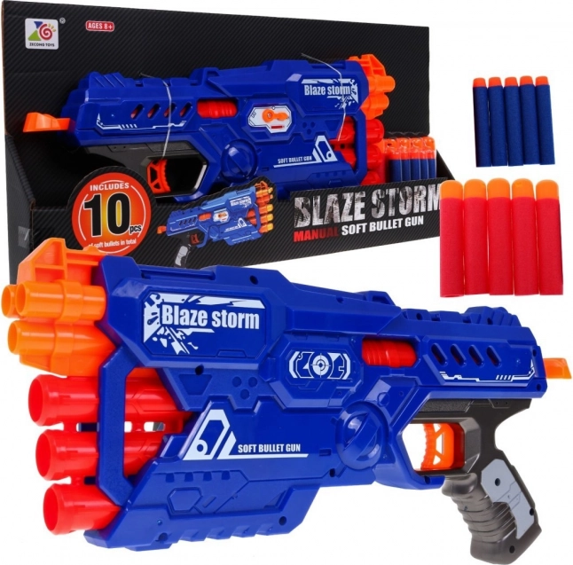 Blaster pentru copii BLAZE STORM cu 6 țevi, 10 gloanțe din spumă, manual