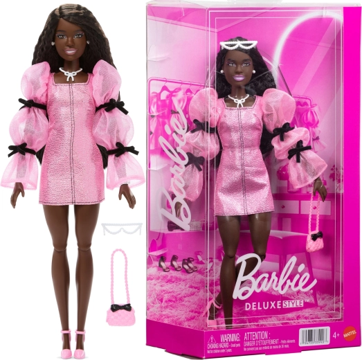 Mattel Barbie Deluxe Style păpușă de modă în ținută roz-negru cu accesorii