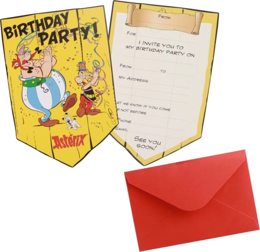 Asterix invitații cu plicuri (engleză) – 8 buc., 10 × 14,8 cm