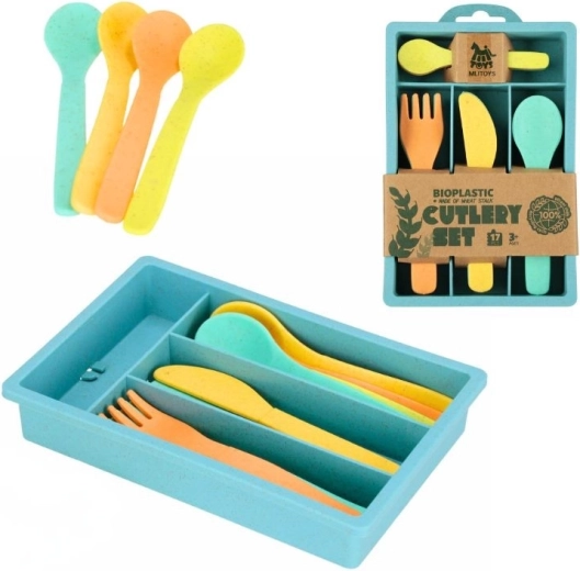 Set de tacâmuri pentru copii, 16 piese, din bioplastic, cu organizator