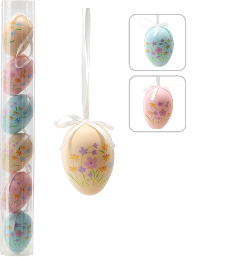 Set de 6 ouă de Paște cu motive florale 6 cm