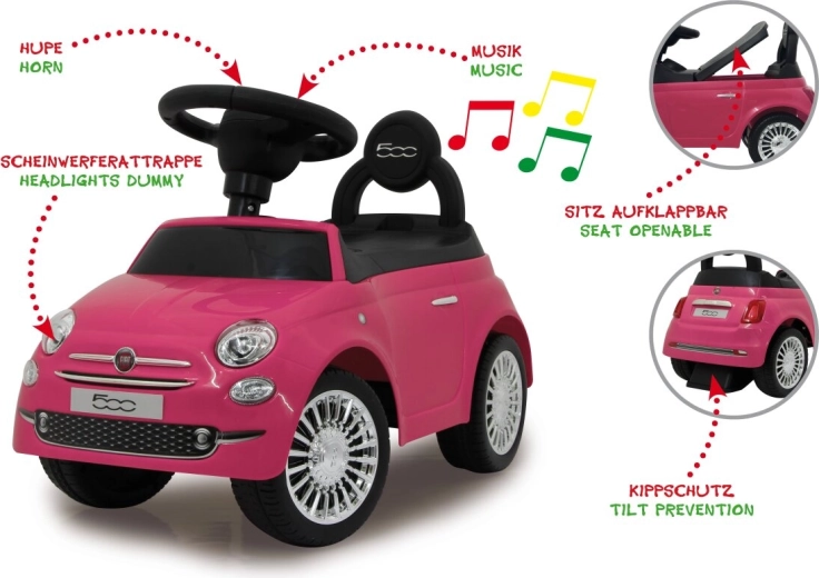 Jamara mașinuță de împins și premergător Fiat 500 2v1 roz