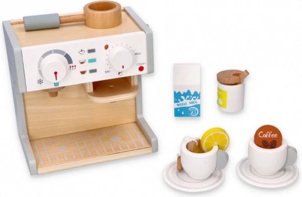 Set de joacă aparat de cafea și ceainic din lemn