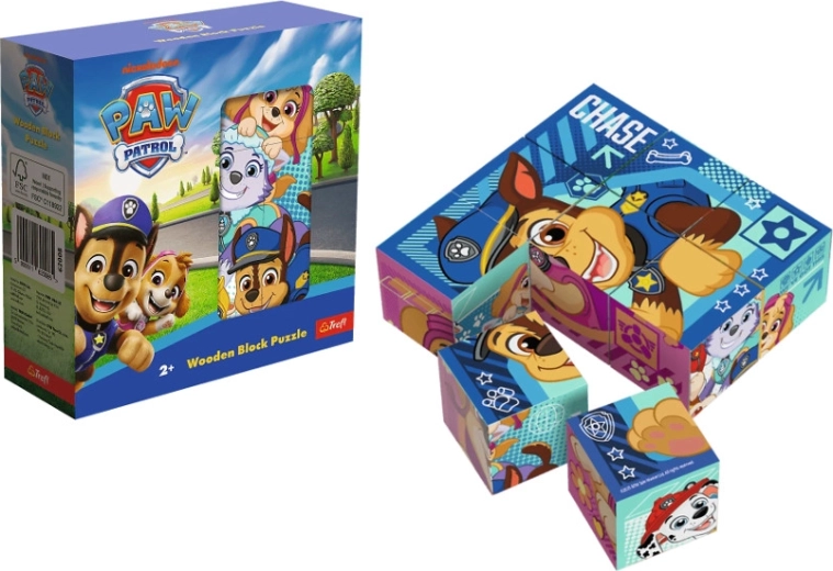Puzzle din cuburi din lemn Patrula Cățelușilor