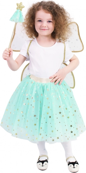 Costum Copilului Zână Verde cu baghetă și aripi