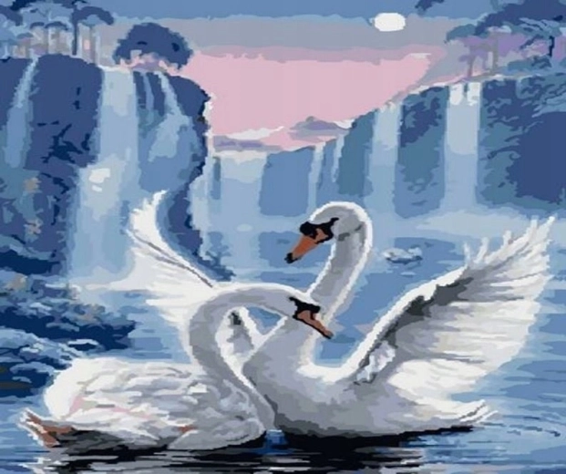 Norimpex Pictură pe numere Pereche de lebede 40 × 50 cm