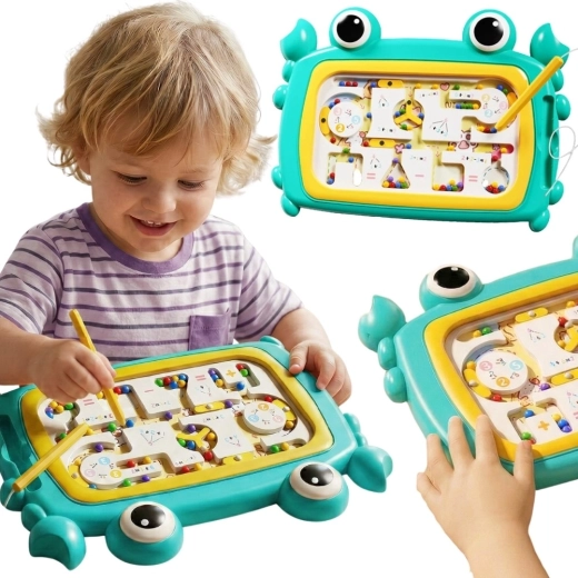 Labirint magnetic Montessori Woopie în formă de crab, turcoaz