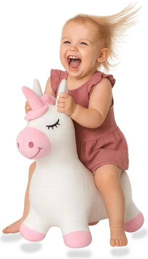 Unicorn săltăreț HoppyDoo cu husă de pluș și pompă