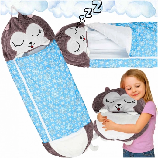 Sac de dormit turistic pentru copii 2‑în‑1 cu pernă 135 × 50 cm – albastru