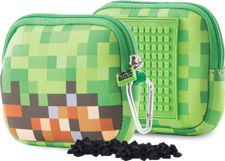 Pixie Crew etui universal cu fermoar cu panou din silicon cu pixeli, verde-maro