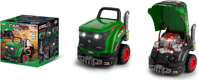 Tractor mecanic pentru copii, verde, cu sunet, lumină și abur