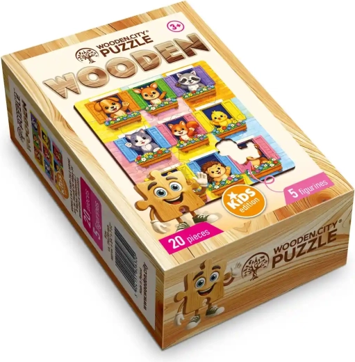 Puzzle din lemn Wooden City Animăluțe în casa de basm, 20 de piese