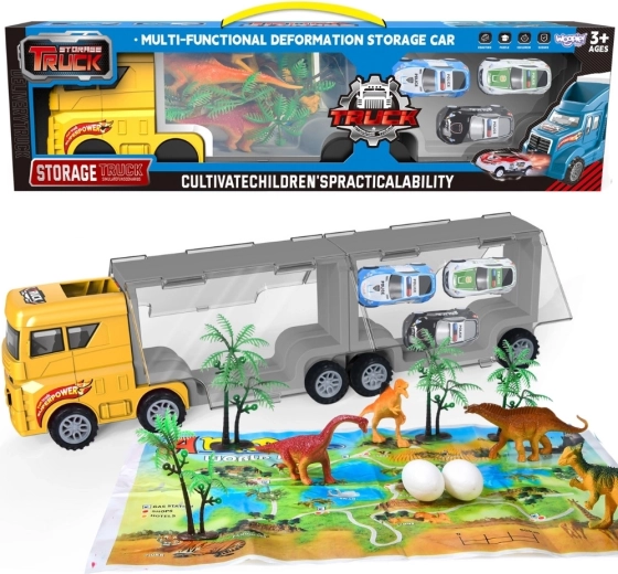 Transportor de mașinuțe Woopie 2 în 1 cu dinozauri și figurine