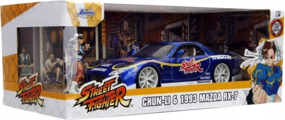 model auto mazda rx-7 1993 1:24 cu figurină street fighter chun-li