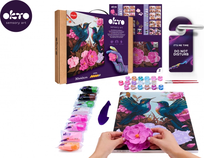 Okto pictură după numere și modelare 3D – Hummingbirds in Love 30 × 40 cm