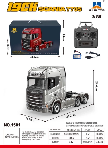 Camion Scania 770S cu telecomandă, la scara 1:18, gri