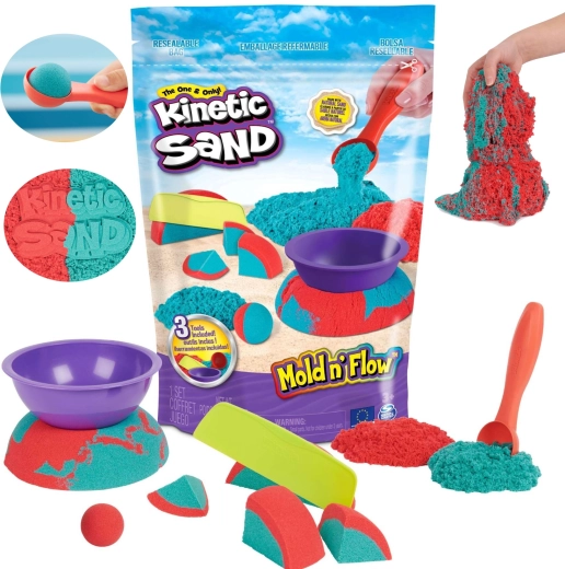 Kinetic Sand Mold 'n Flow nisip kinetic cu 2 culori și 3 accesorii