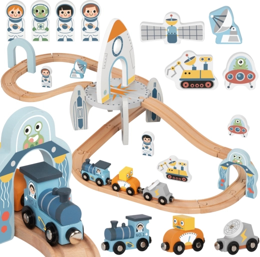 Pistă feroviară spațială de lemn Tooky Toy