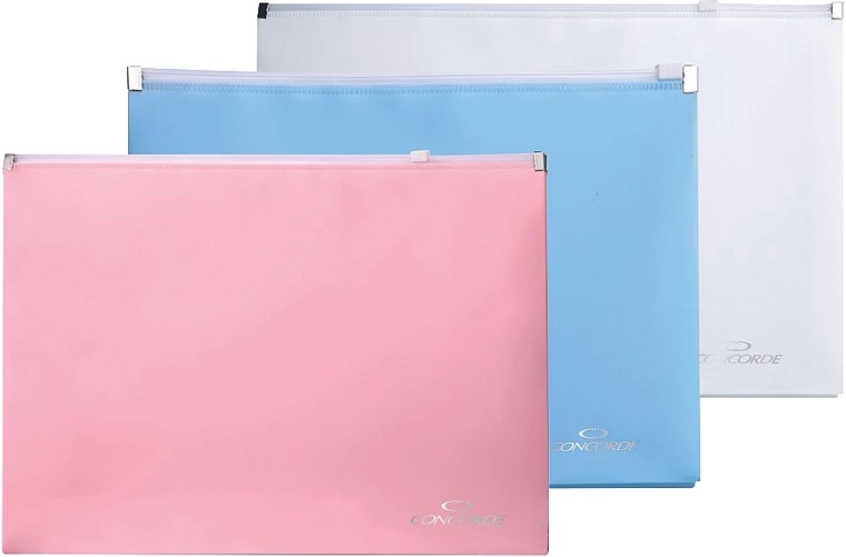 Mape pentru documente cu fermoar A4 CONCORDE, mix pastel