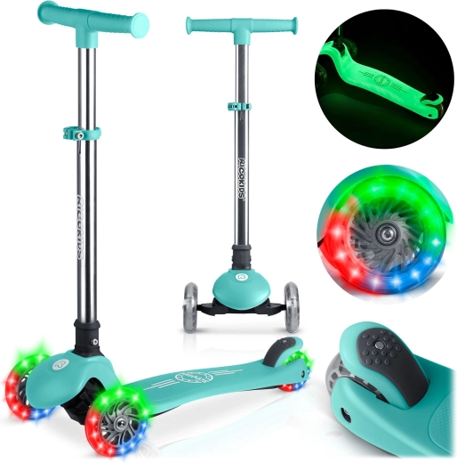 Trotinetă de echilibru cu trei roți pentru copii RICOKIDS Glow – turcoaz