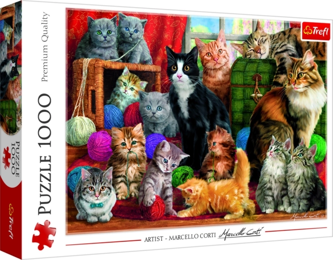 Puzzle 1000 de piese „Întâlnire de pisici“ Trefl