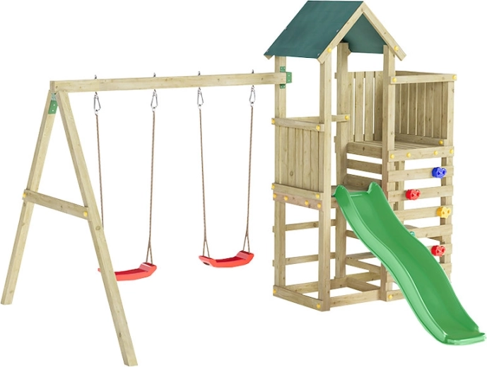 Loc de joacă din lemn pentru copii Marimex Play Basic cu tobogan verde