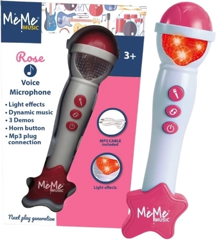Microfon pentru copii Meme cu efecte luminoase și sonore, roz
