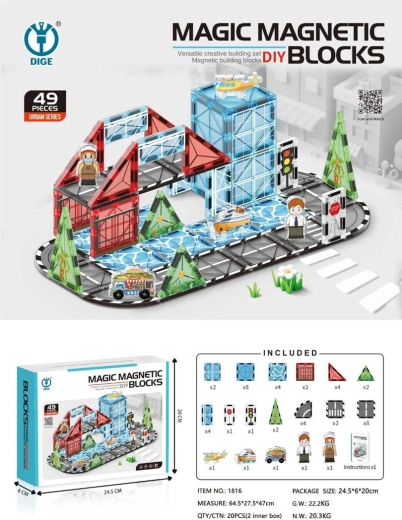 Set de construcție magnetic oraș, 49 de piese