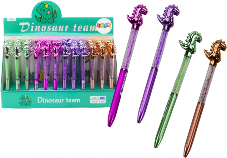 Pix cu bilă cu dinozaur, pietricele strălucitoare, cerneală albastră 0,7 mm, mix de culori