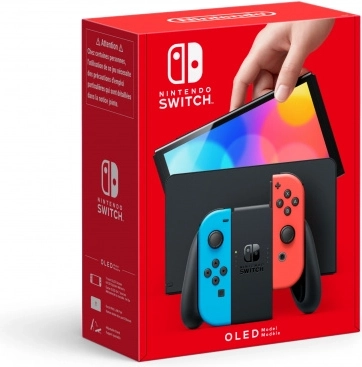 Nintendo Switch model OLED albastru neon și roșu