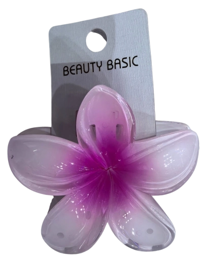 PINK clește mare de păr în formă de floare de hibiscus roz-alb - 1 bucată