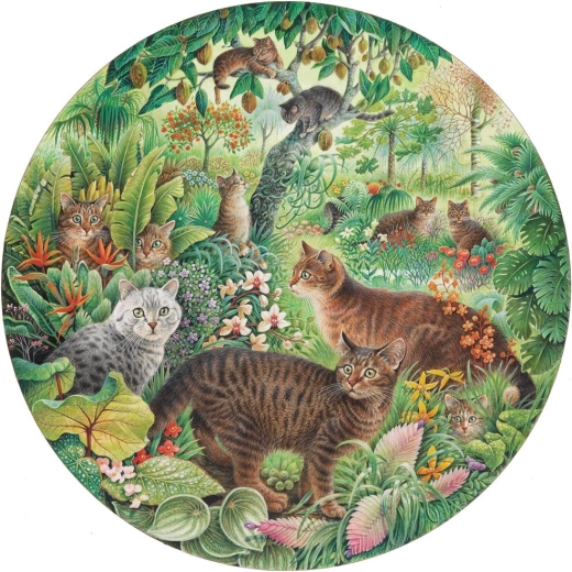 Grafika puzzle rotund pisici-tigru în junglă