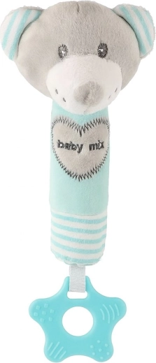Zornăitoare de pluș pentru copii cu fluier și mușcător BABY MIX – ursuleț, mentă