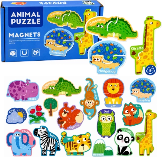 Puzzle magnetic Animale – 30 de piese pentru frigider și tablă magnetică