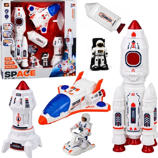Set cosmic: rachete, navă spațială și astronauți cu lumini și sunete