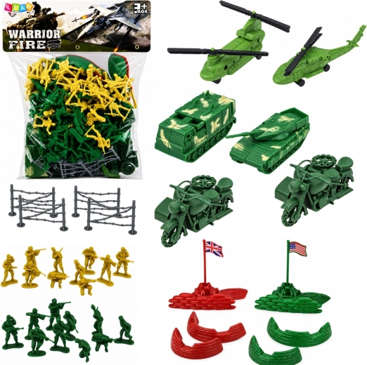 Set militar pentru copii cu soldăței, vehicule și hartă, 121 de piese