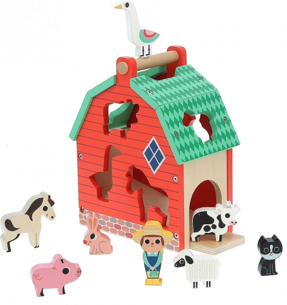 Fermă din lemn cu animale și forme de integrare
