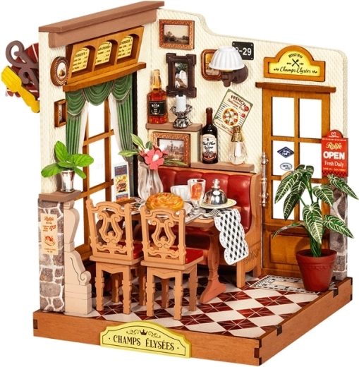 RoboTime miniatură 3D din lemn – căsuță bistro pe Champs-Élysées