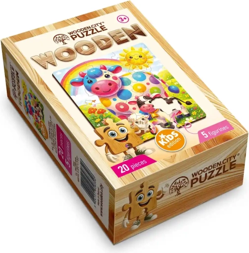 Puzzle din lemn WOODEN CITY văcuța curcubeu, 20 de piese