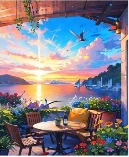 Pictură pe numere – casă cu terasă 40 × 50 cm