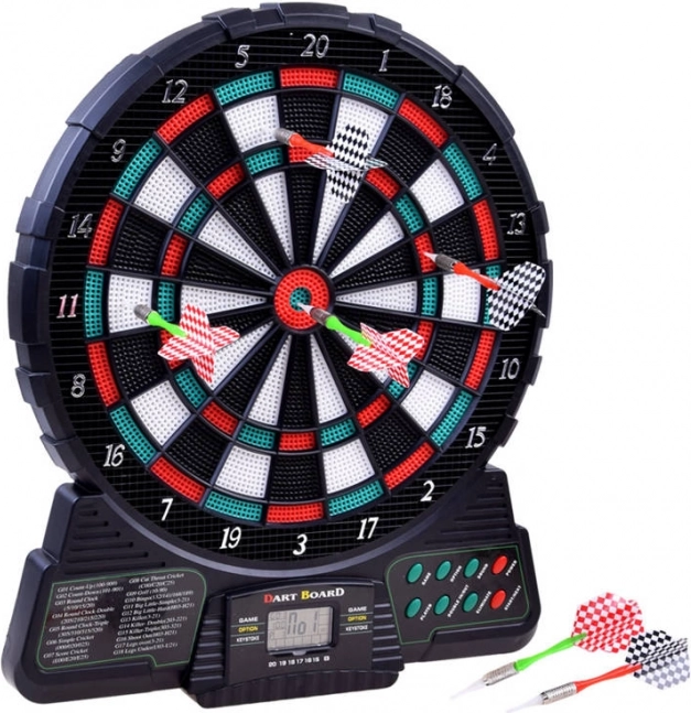 Țintă electronică pentru darts cu LCD, 18 jocuri, 6 săgeți
