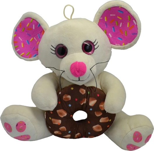 Șoricel de pluș cu donut 30 cm