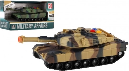 Tanc din plastic de 17 cm cu mecanism cu inerție, cu lumină și sunet – 2 culori (RUI JIA, MILITARY AFFAIRS)