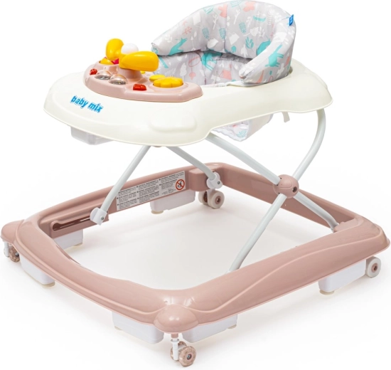 Premergător pentru copii BABY MIX cu volan și roți din silicon – roz
