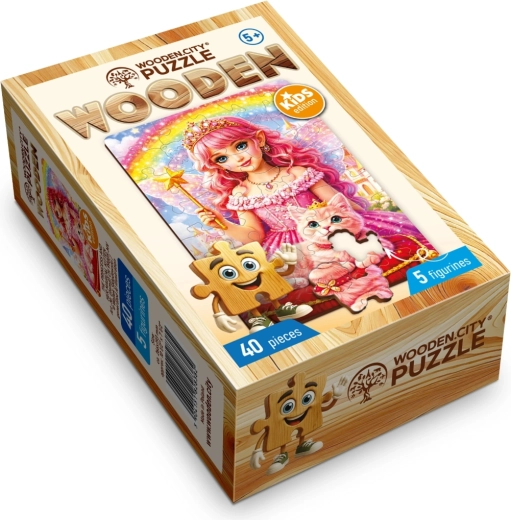Puzzle din lemn WOODEN CITY Prințesă cu pisicuță magică, 40 de piese